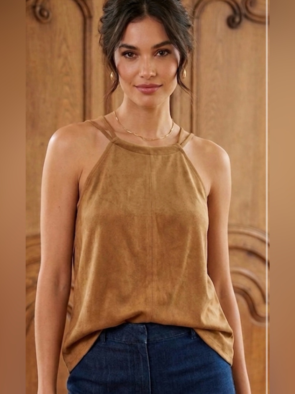 Very J Boho Faux Suede Sleeveless Top